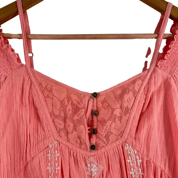 Free People Pink Hand Embroidered Cold Shoulder Tunic Dress Size Small  EUC - Picture 3 of 9